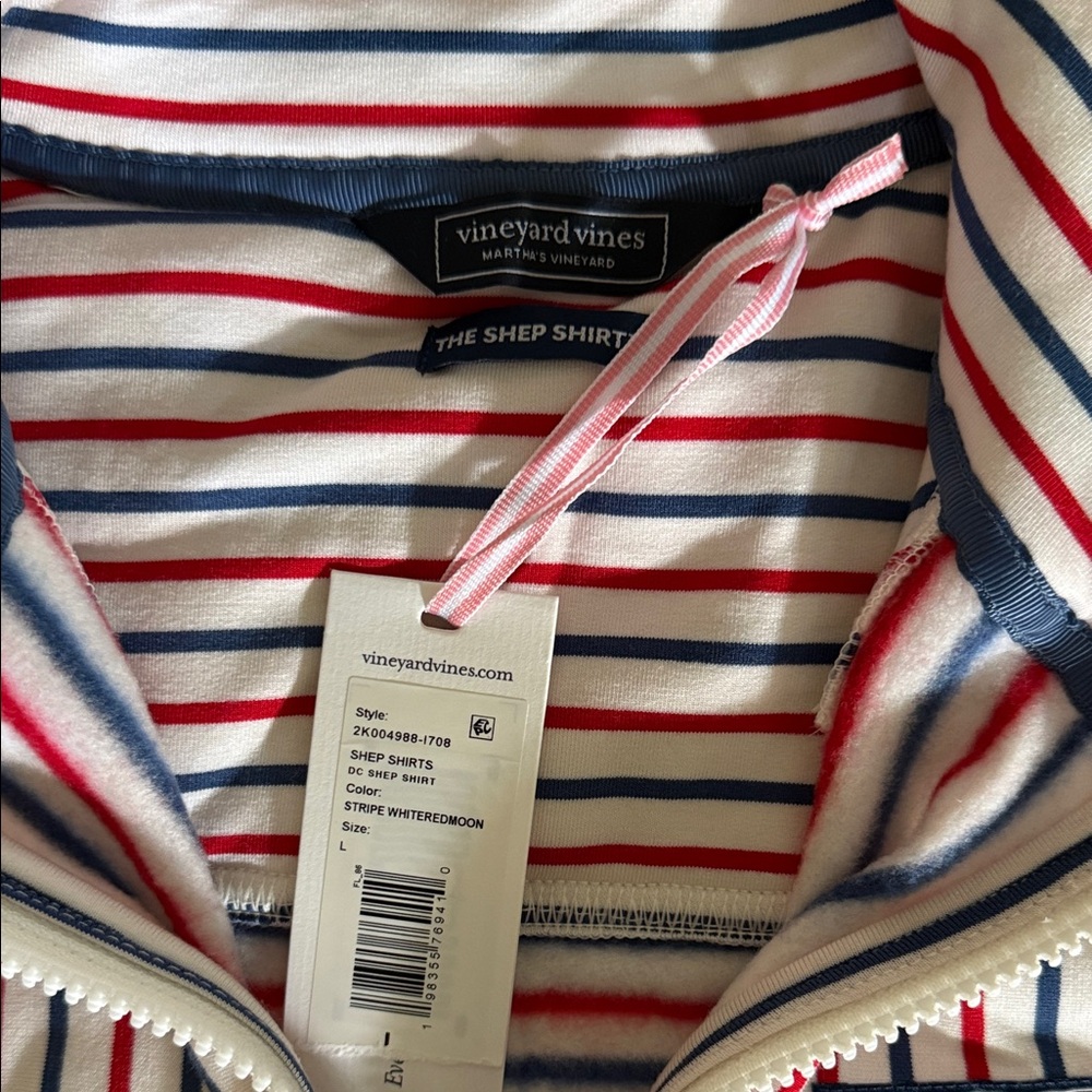 Vineyard Vines Cream Quarter-Zip with Red & Navy Stripes - Picture 3 of 5